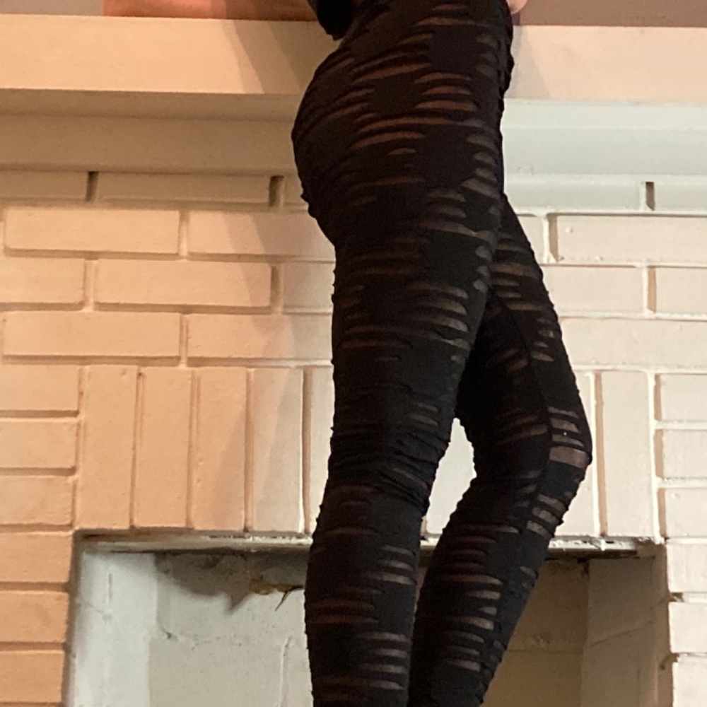 Vintage Silence + Noise black sheer “ torn “ legging tights - Picture 9 of 11